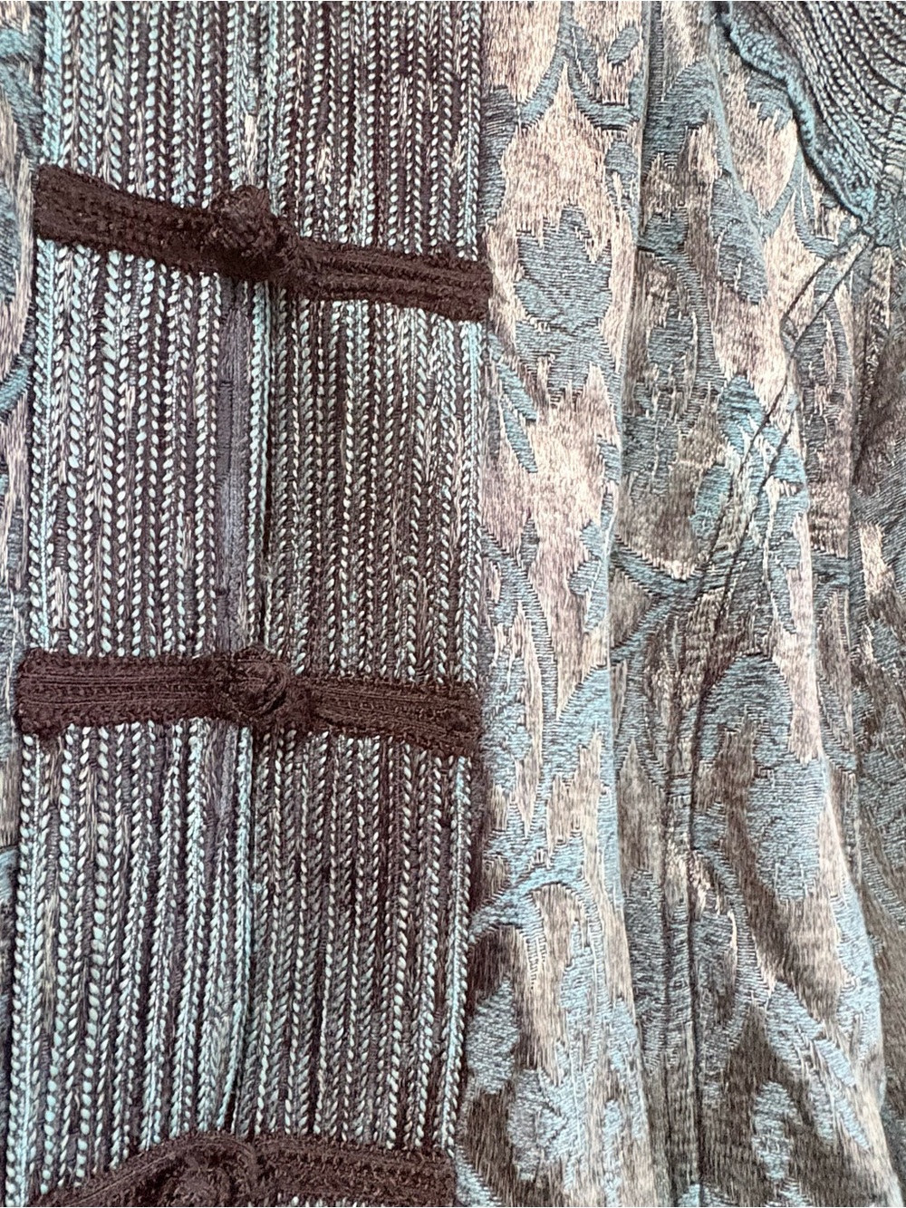 Vintage-Inspired Teal Brocade Jacket with Mandarin Collar Size XL - Picture 6 of 16